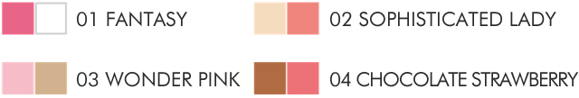 01 ファンタジー／02 ソフィスティケイトレディ／03 ワンダーピンク／04 チョコレートストロベリー